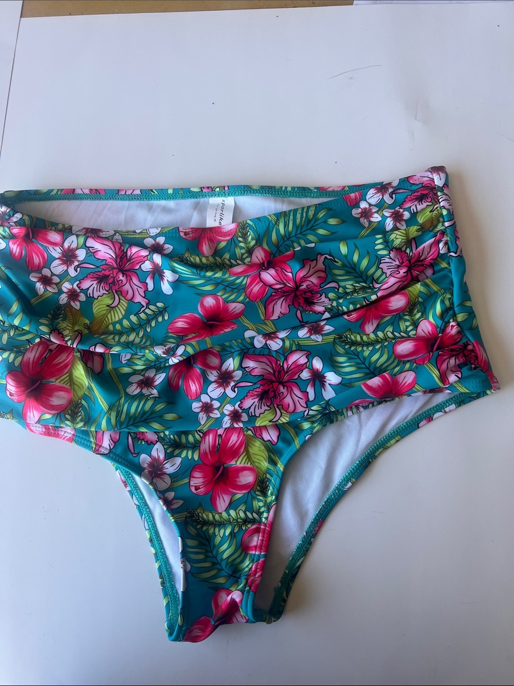 High-Waist Floral Bikini Bottoms in Teal and Pink